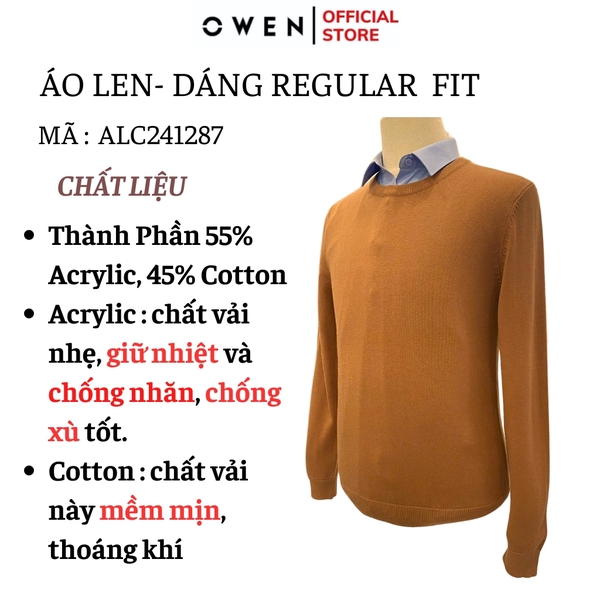 Áo len nam owen ALC241287 màu nâu  dáng suông regular fit cổ tròn chất liệu Acrylic