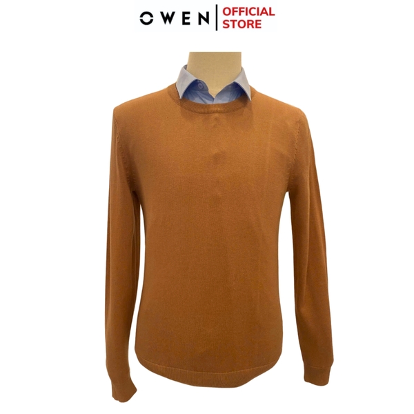 Áo len nam owen ALC241287 màu nâu  dáng suông regular fit cổ tròn chất liệu Acrylic