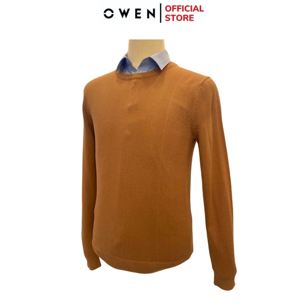 Áo len nam owen ALC241287 màu nâu  dáng suông regular fit cổ tròn chất liệu Acrylic