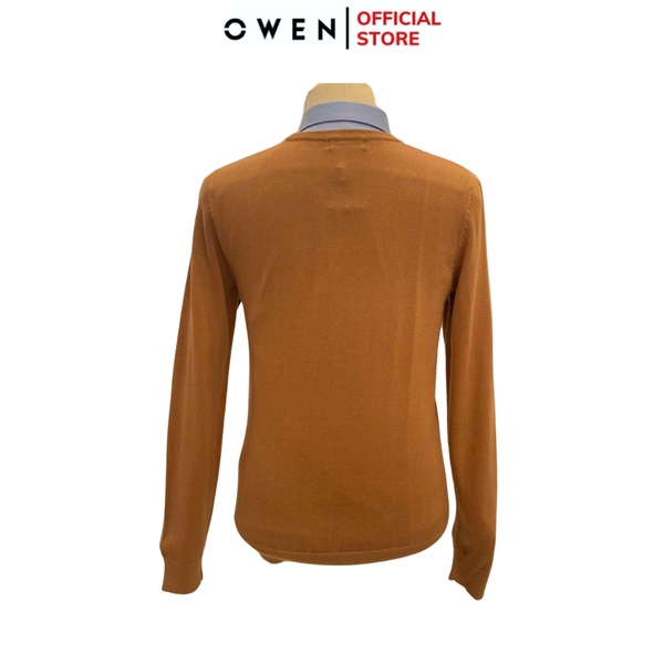 Áo len nam owen ALC241287 màu nâu  dáng suông regular fit cổ tròn chất liệu Acrylic
