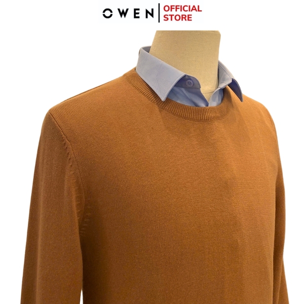 Áo len nam owen ALC241287 màu nâu  dáng suông regular fit cổ tròn chất liệu Acrylic