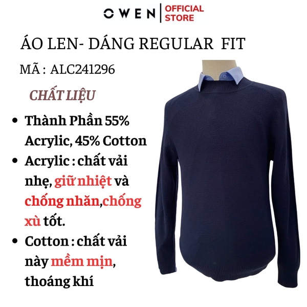 Áo len nam owen ALC241296 màu xanh tím than dáng suông regular fit cổ 3 phân chất liệu Acrylic