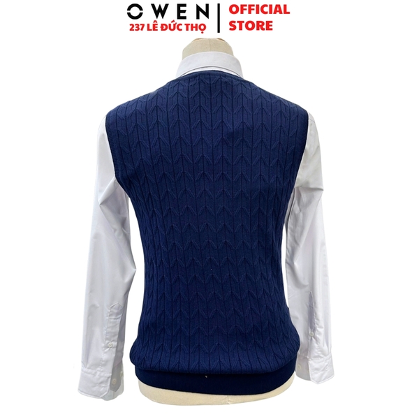 Áo Gile len nam Owen ALG256008 màu xanh tím than vặn thừng gile cổ tim dáng suông regular fit chất liệu len acrylic cotton