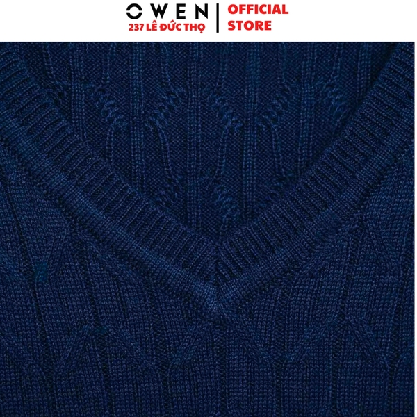 Áo Gile len nam Owen ALG256008 màu xanh tím than vặn thừng gile cổ tim dáng suông regular fit chất liệu len acrylic cotton