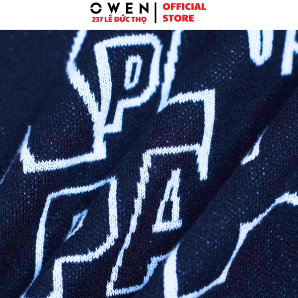 Áo len nam Owen ALC256014 màu xanh tím than họa tiết chữ dáng suông regular fit cổ tròn chất liệu len acrylic cotton