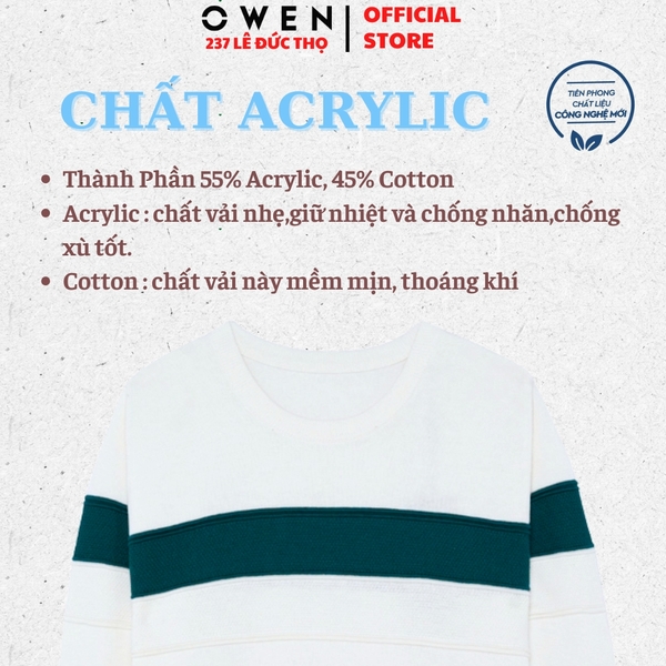 Áo len nam Owen ALC256015 màu trắng phối xanh dáng ôm slim fit cổ tròn chất liệu len acrylic cotton