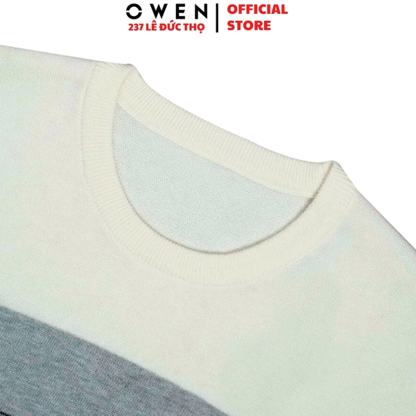Áo len nam Owen ALC256017 màu xanh phối xám dáng ôm slim fit cổ tròn chất liệu len acrylic cotton