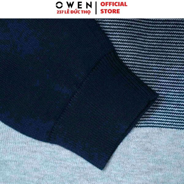 Áo len nam Owen ALC256017 màu xanh phối xám dáng ôm slim fit cổ tròn chất liệu len acrylic cotton