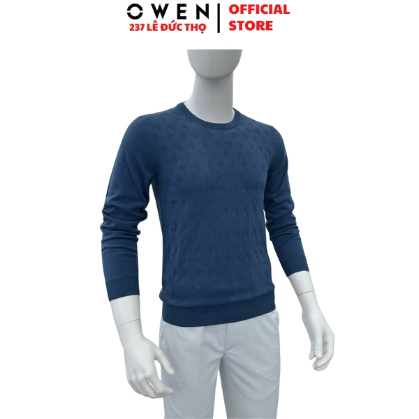 Áo Len Nam Owen ALC256020 màu xanh tím than dáng suông regular fit cổ tròn chất liệu Acrylic
