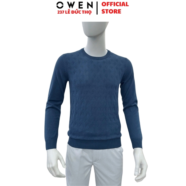 Áo Len Nam Owen ALC256020 màu xanh tím than dáng suông regular fit cổ tròn chất liệu Acrylic