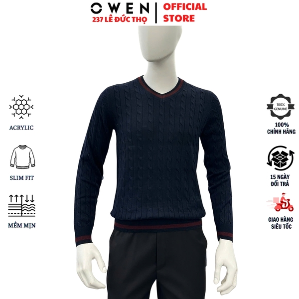Áo len nam Owen ALC256041 màu xanh tím than dáng ôm slim fit chất liệu Acrylic polyester
