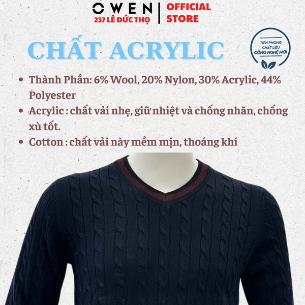 Áo len nam Owen ALC256041 màu xanh tím than dáng ôm slim fit chất liệu Acrylic polyester