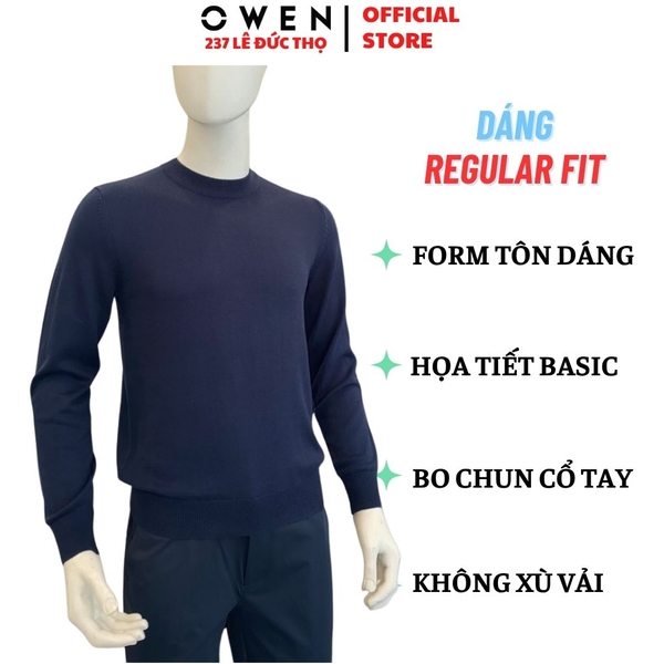 Áo Len Nam Owen ALC266516_NA Xanh Tím Than Regular Fit chất liệu len acrylic cotton