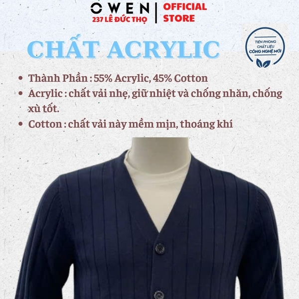Áo len nam Owen ALD266505_NA màu xanh tím than dáng suông regular fit chất liệu len acrylic cotton