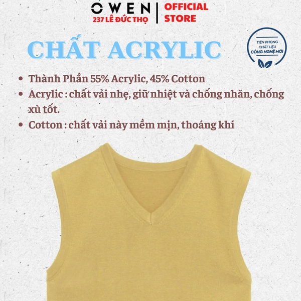 Áo len nam Owen ALG256007 Áo Gile len màu be dáng suông regular fit cổ tim chữ V chất liệu len acrylic cotton