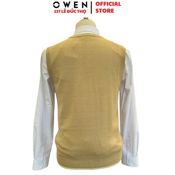 Áo len nam Owen ALG256007 Áo Gile len màu be dáng suông regular fit cổ tim chữ V chất liệu len acrylic cotton