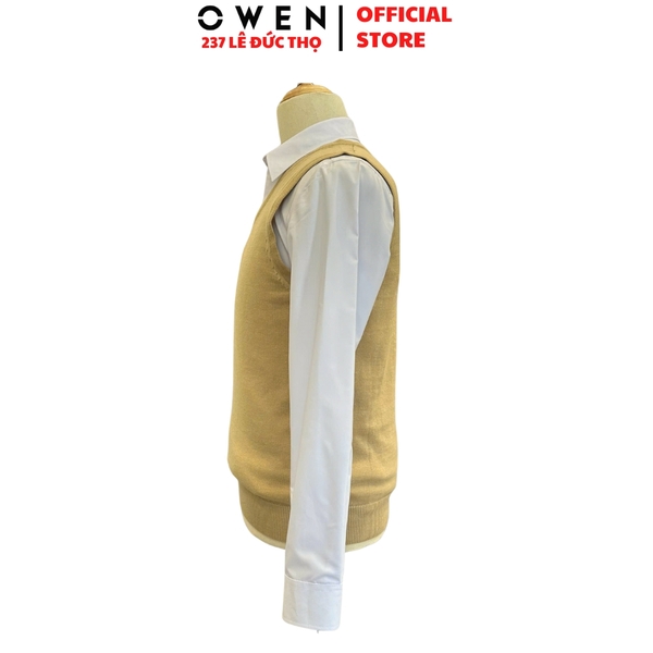 Áo len nam Owen ALG256007 Áo Gile len màu be dáng suông regular fit cổ tim chữ V chất liệu len acrylic cotton