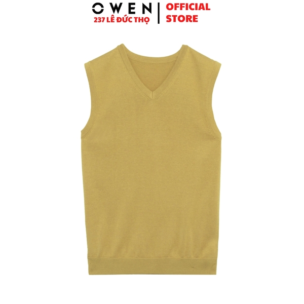 Áo len nam Owen ALG256007 Áo Gile len màu be dáng suông regular fit cổ tim chữ V chất liệu len acrylic cotton