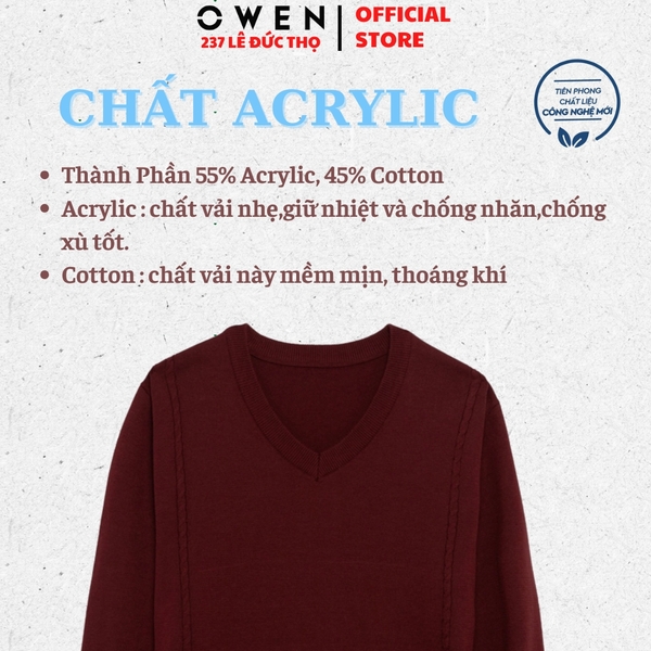Áo Len Nam Owen ALC256009 màu đỏ dáng ôm slim fit cổ tim chữ V chất liệu Acrylic