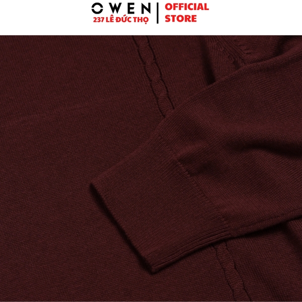 Áo Len Nam Owen ALC256009 màu đỏ dáng ôm slim fit cổ tim chữ V chất liệu Acrylic