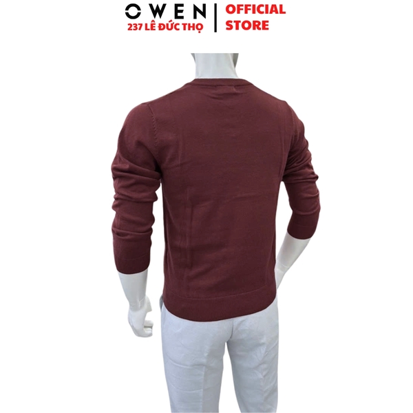 Áo Len Nam Owen ALC256009 màu đỏ dáng ôm slim fit cổ tim chữ V chất liệu Acrylic