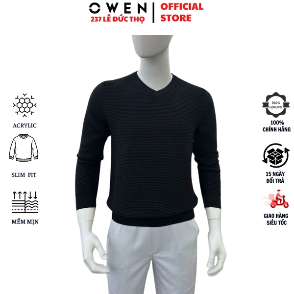 Áo Len Nam Owen ALC256233 màu đen dáng ôm slim fit cổ tròn chất liệu Rayon