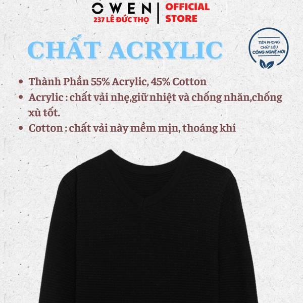 Áo Len Nam Owen ALC256233 màu đen dáng ôm slim fit cổ tròn chất liệu Rayon