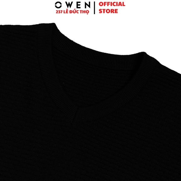 Áo Len Nam Owen ALC256233 màu đen dáng ôm slim fit cổ tròn chất liệu Rayon