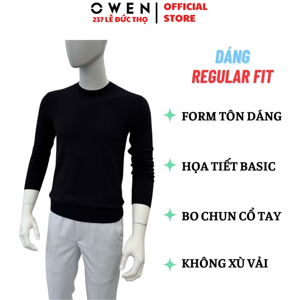 Áo Len Nam Owen ALC256013 màu đen dáng ôm slim fit cổ tim chữ V chất liệu Acrylic