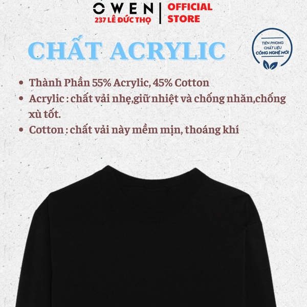 Áo Len Nam Owen ALC256013 màu đen dáng ôm slim fit cổ tim chữ V chất liệu Acrylic