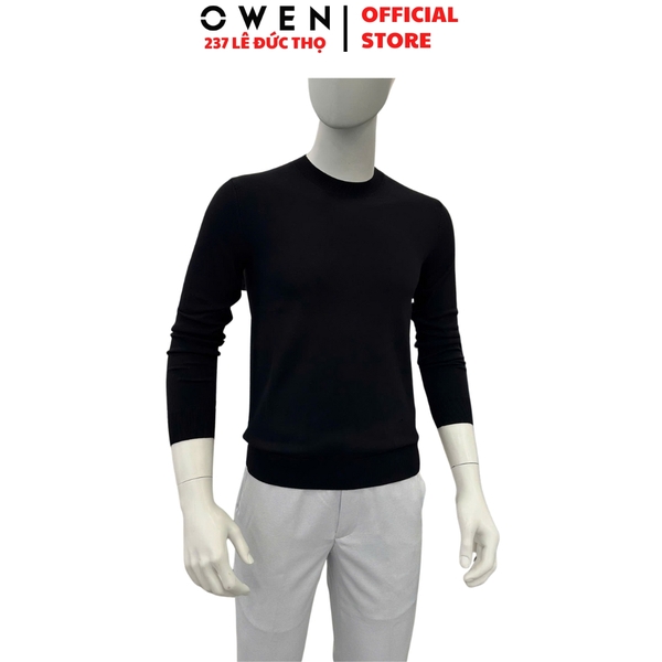 Áo Len Nam Owen ALC256013 màu đen dáng ôm slim fit cổ tim chữ V chất liệu Acrylic