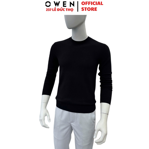 Áo Len Nam Owen ALC256013 màu đen dáng ôm slim fit cổ tim chữ V chất liệu Acrylic
