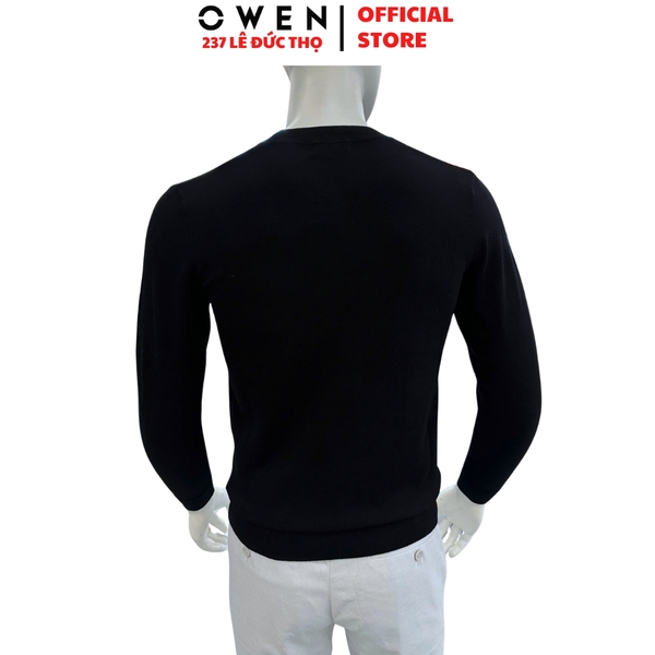 Áo Len Nam Owen ALC256013 màu đen dáng ôm slim fit cổ tim chữ V chất liệu Acrylic