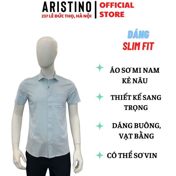 Áo Sơ Mi Nam Ngắn Tay Aristino ASS077FAH2 Xanh In