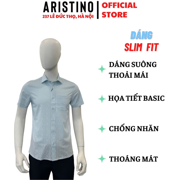 Áo Sơ Mi Nam Ngắn Tay Aristino ASS077FAH2 Xanh In