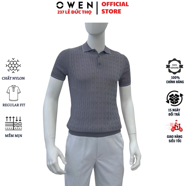 Áo Polo len ngắn tay Owen ALP251306N màu xám đậm dáng suông regular fit chất liệu Rayon