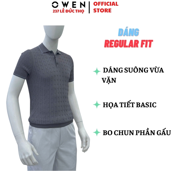 Áo Polo len ngắn tay Owen ALP251306N màu xám đậm dáng suông regular fit chất liệu Rayon