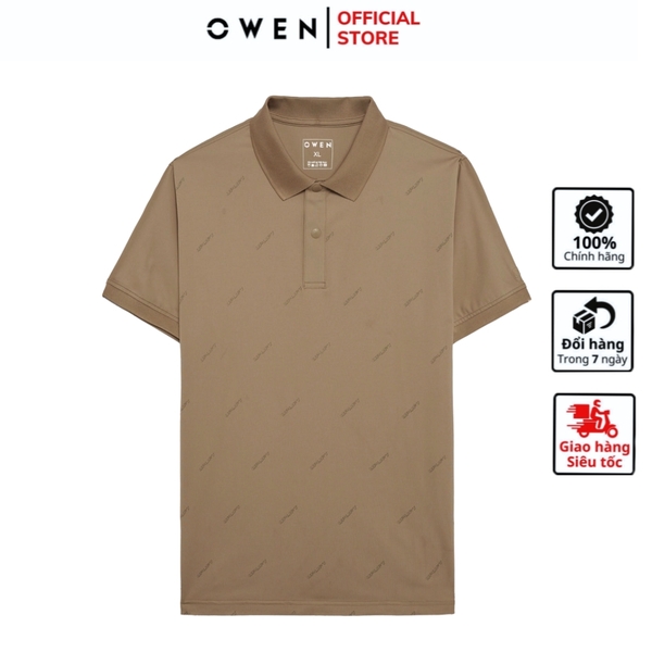 Áo Thun polo Nam Tay Ngắn Có Cổ Owen APV257013 màu be đậm dáng suông body fit tà xẻ hai bên chất liệu nylon spandex