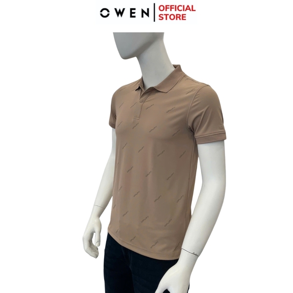 Áo Thun polo Nam Tay Ngắn Có Cổ Owen APV257013 màu be đậm dáng suông body fit tà xẻ hai bên chất liệu nylon spandex