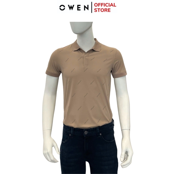 Áo Thun polo Nam Tay Ngắn Có Cổ Owen APV257013 màu be đậm dáng suông body fit tà xẻ hai bên chất liệu nylon spandex