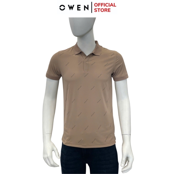 Áo Thun polo Nam Tay Ngắn Có Cổ Owen APV257013 màu be đậm dáng suông body fit tà xẻ hai bên chất liệu nylon spandex