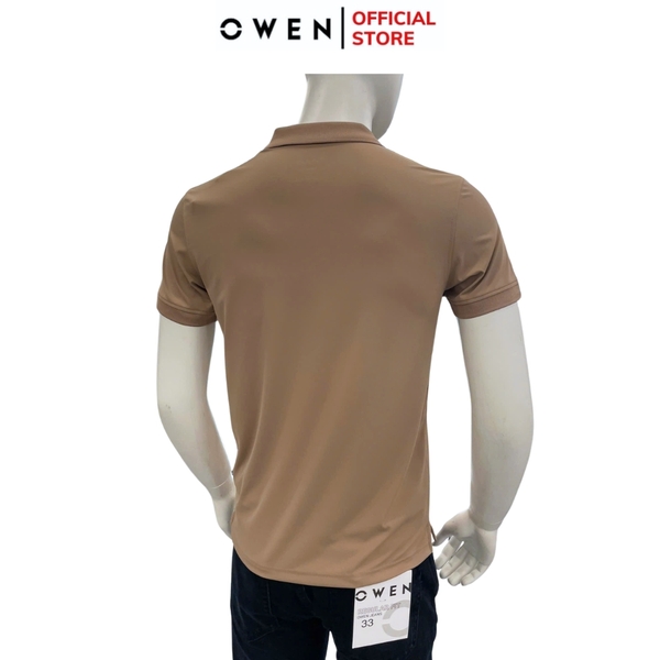 Áo Thun polo Nam Tay Ngắn Có Cổ Owen APV257013 màu be đậm dáng suông body fit tà xẻ hai bên chất liệu nylon spandex