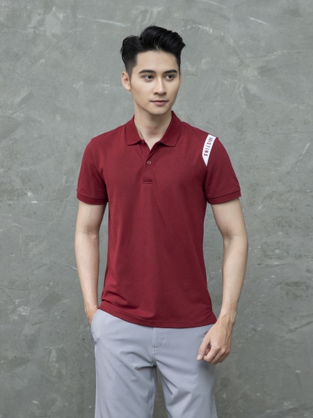 Áo Thun Nam Tay Ngắn Có Cổ Aristino APS008S1 Màu Booc Đô 35 Kiểu Dáng Slim Fit Chất Liệu Cotton
