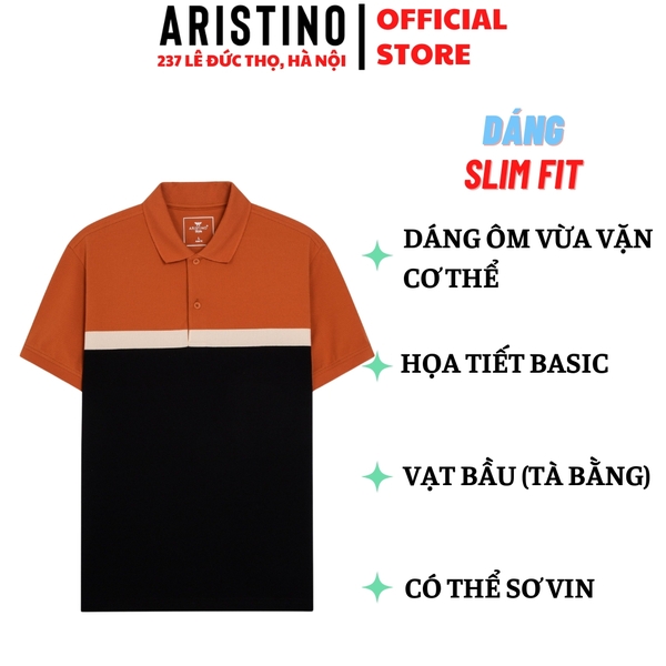 Áo Thun Polo Nam Cổ Bẻ Aristino APS012S3 Màu: Cam 87 kẻ Jacquard