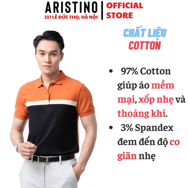 Áo Thun Polo Nam Cổ Bẻ Aristino APS012S3 Màu: Cam 87 kẻ Jacquard