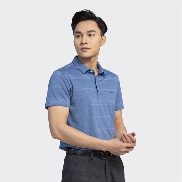 Áo Thun Polo Nam Cổ Bẻ Aristino APS019S3 màu xanh tím than 35 kẻ jacquard