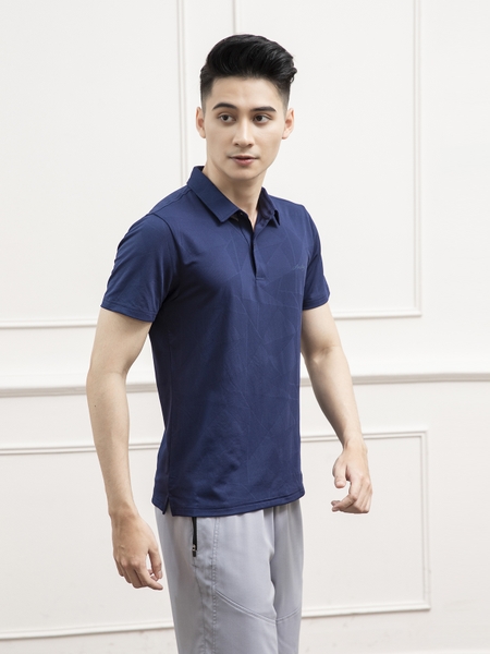 Áo Thun Nam Tay Ngắn Có Cổ Aristino APS023S1 Màu Xanh Tím Than 73 Jacquard Họa Tiết Chất Liệu Polyester Kiểu Dáng Regular Fit