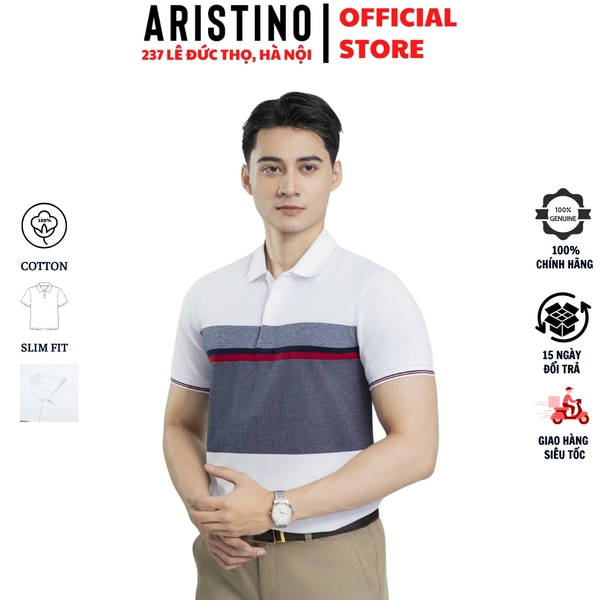 Áo Thun Polo Nam Cổ Bẻ Aristino APS025AZ Màu: Trắng 6 Kẻ Jacquard