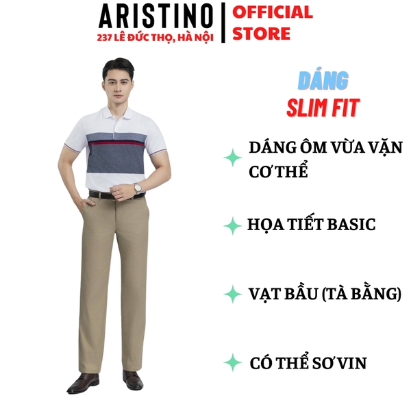 Áo Thun Polo Nam Cổ Bẻ Aristino APS025AZ Màu: Trắng 6 Kẻ Jacquard