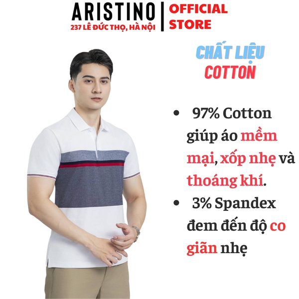 Áo Thun Polo Nam Cổ Bẻ Aristino APS025AZ Màu: Trắng 6 Kẻ Jacquard